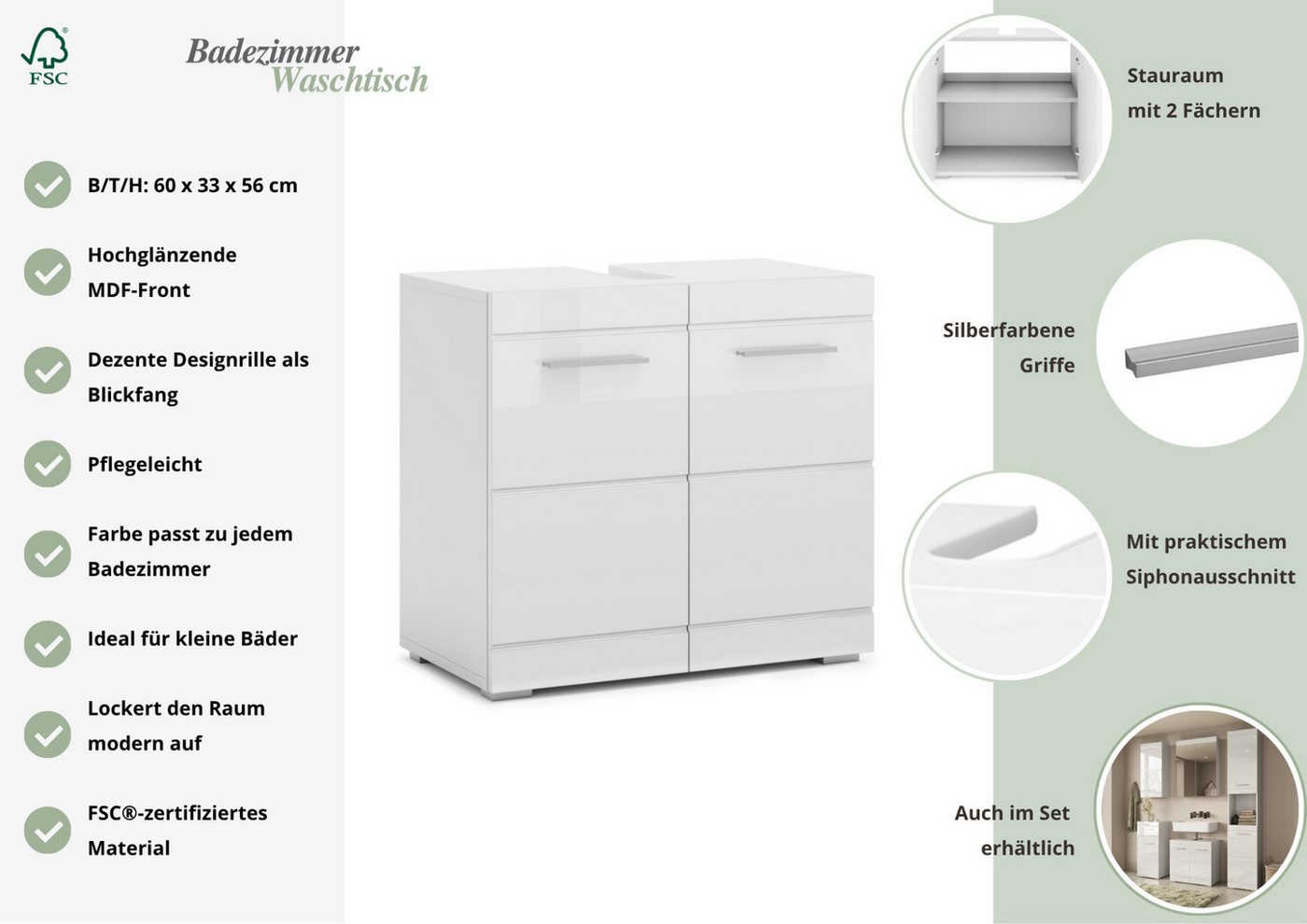 OTTO home Waschbeckenunterschrank Avena minimalistisch, zeitlos, hochglänzend Bild 5