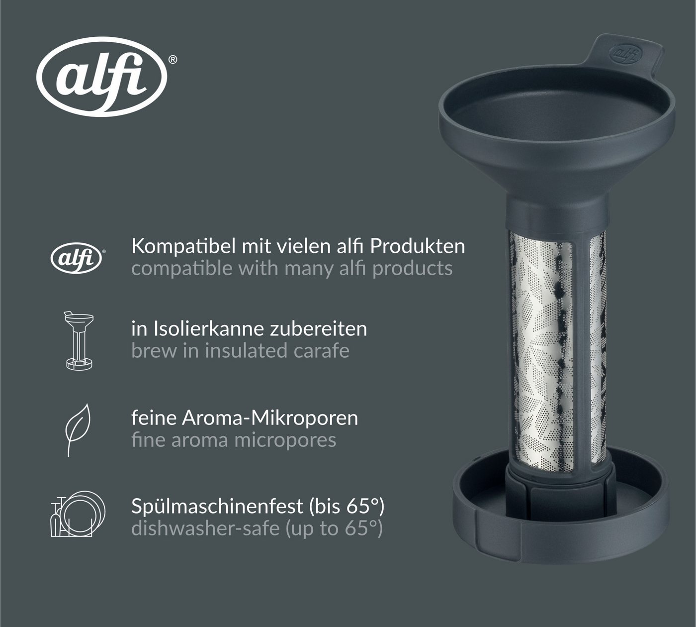 Alfi Teesieb AROMA TEA Teefilter graphite, Edelstahl, Kunststoff, (1-St), mit abnehmbarem Boden und Abtropfschale Bild 2