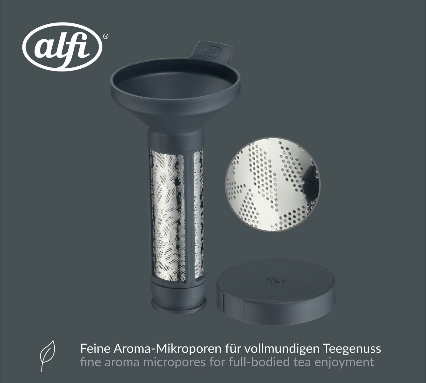 Alfi Teesieb AROMA TEA Teefilter graphite, Edelstahl, Kunststoff, (1-St), mit abnehmbarem Boden und Abtropfschale Bild 5