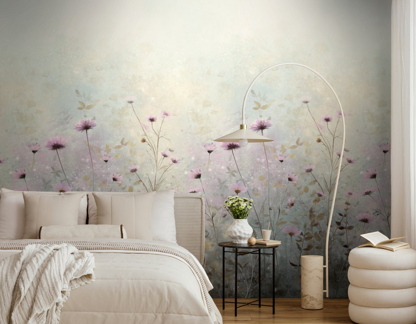 living walls Fototapete The Wall 4 Flowers – Filigrane Blumenwiese Vlies-Fototapete, leicht strukturiert, floral, matt, botanisch, (1 St), Filigrane Blumenwiese mit natürlicher Tiefenwirkung Bild 3