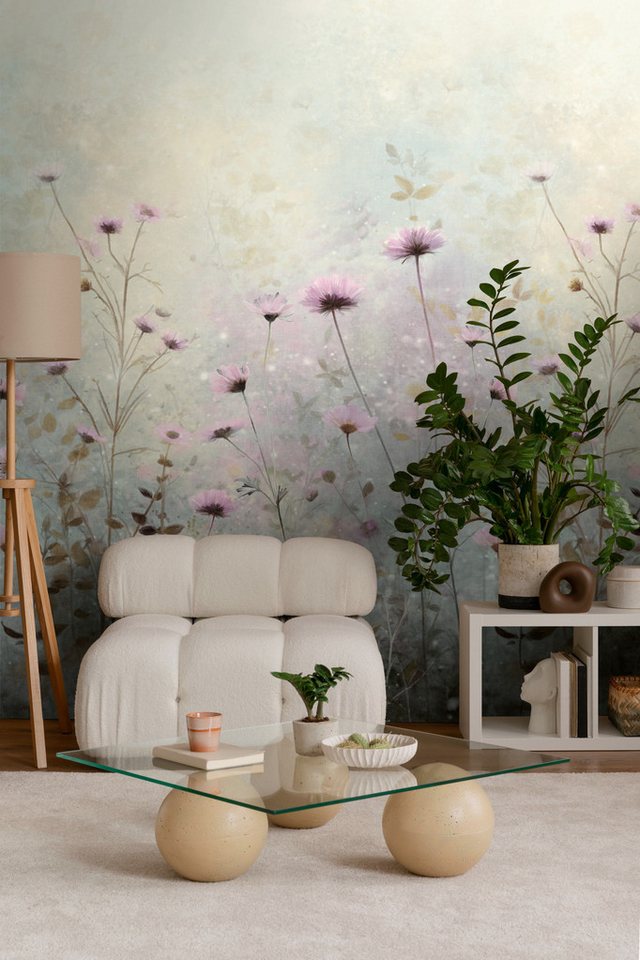 living walls Fototapete The Wall 4 Flowers – Filigrane Blumenwiese Vlies-Fototapete, leicht strukturiert, floral, matt, botanisch, (1 St), Filigrane Blumenwiese mit natürlicher Tiefenwirkung Bild 4
