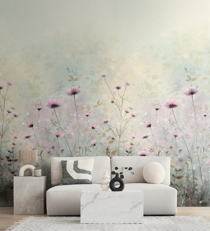 living walls Fototapete The Wall 4 Flowers – Filigrane Blumenwiese Vlies-Fototapete, leicht strukturiert, floral, matt, botanisch, (1 St), Filigrane Blumenwiese mit natürlicher Tiefenwirkung Bild 5