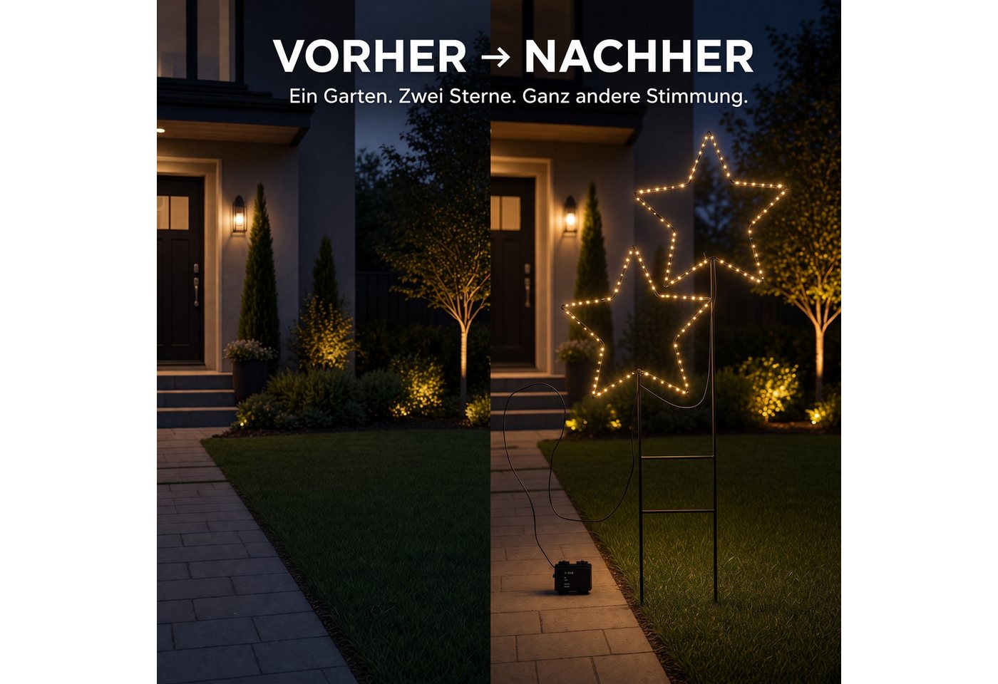 Meinposten LED-Lichterkette Gartenstecker Stern LED Weihnachtsbeleuchtung batterie Timer 50x98 cm, batteriebetrieben
