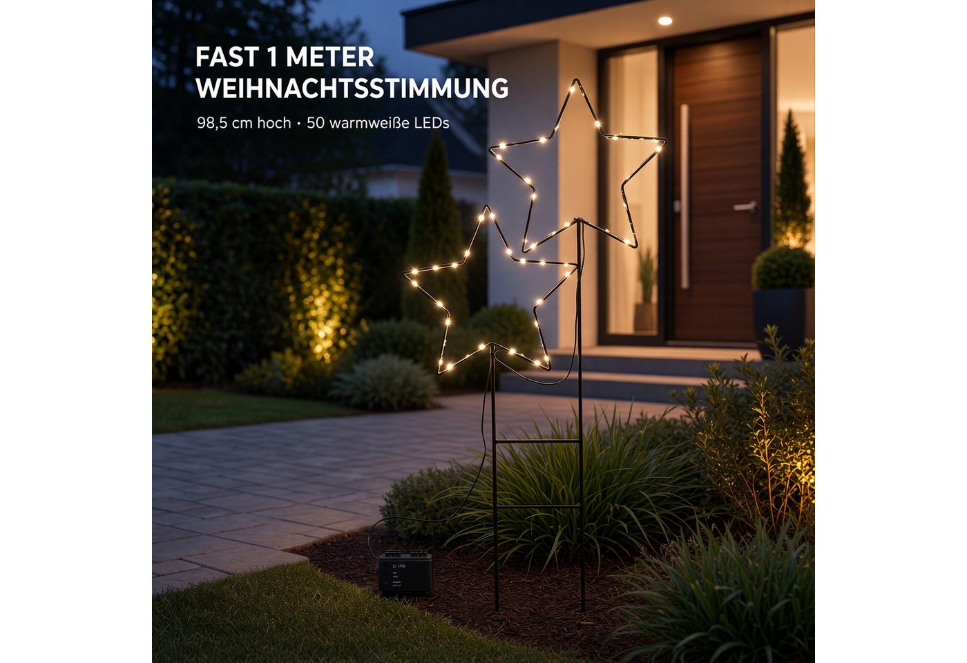 Meinposten LED-Lichterkette Gartenstecker Stern LED Weihnachtsbeleuchtung batterie Timer 50x98 cm, batteriebetrieben Bild 4
