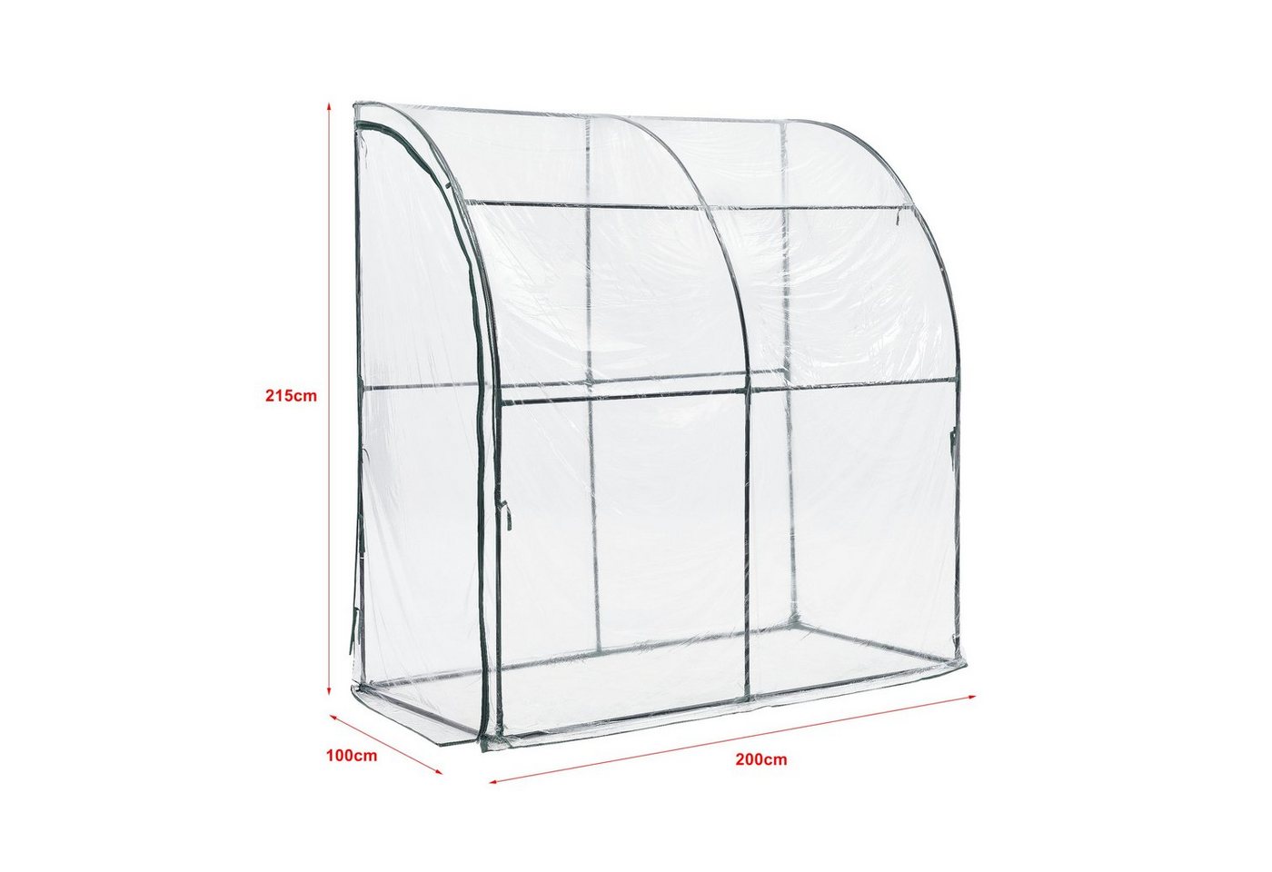 en.casa Anlehngewächshaus, Juta Gewächshaus Stahl 100 x 200 x 215 cm PVC Folie Transparent Bild 4