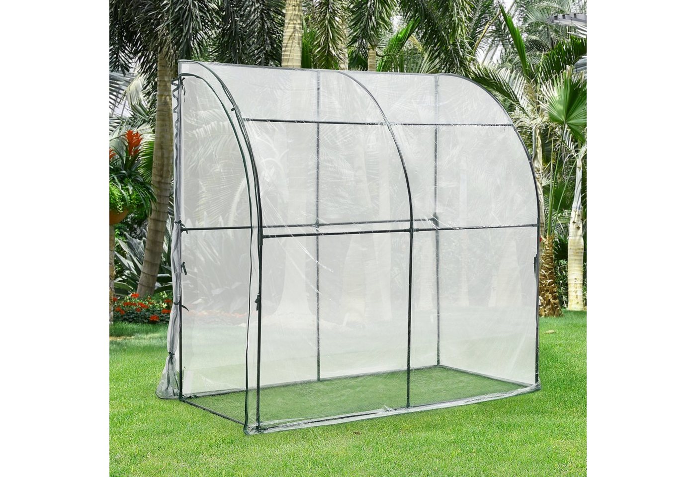en.casa Anlehngewächshaus, Juta Gewächshaus Stahl 100 x 200 x 215 cm PVC Folie Transparent Bild 5