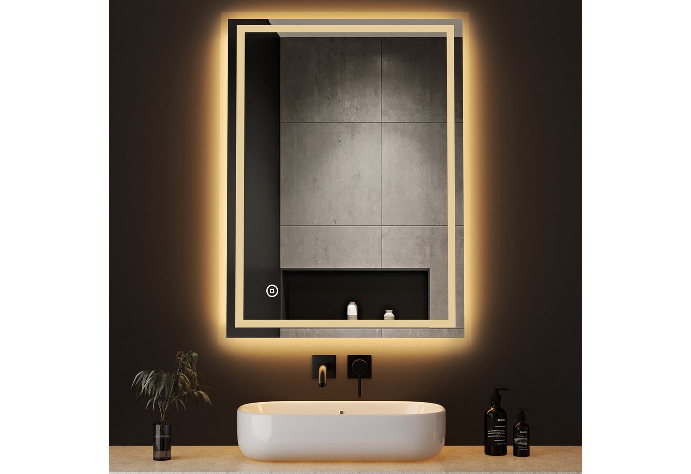 WDWRITTI Badspiegel Wandspiegel Badezimmerspiegel Led mit beleuchtung 80x60 100x60 50x70 (Speicherfunktion, 3Lichtfarben, Helligkeit einstellbar, Touch, Wandschalter), energiesparender, Vertical/Horizontal Installation Bild 4
