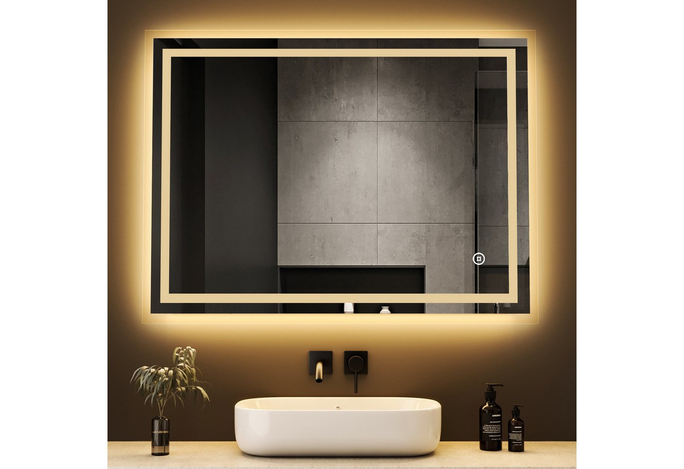WDWRITTI Badspiegel Wandspiegel Badezimmerspiegel Led mit beleuchtung 80x60 100x60 50x70 (Speicherfunktion, 3Lichtfarben, Helligkeit einstellbar, Touch, Wandschalter), energiesparender, Vertical/Horizontal Installation Bild 5