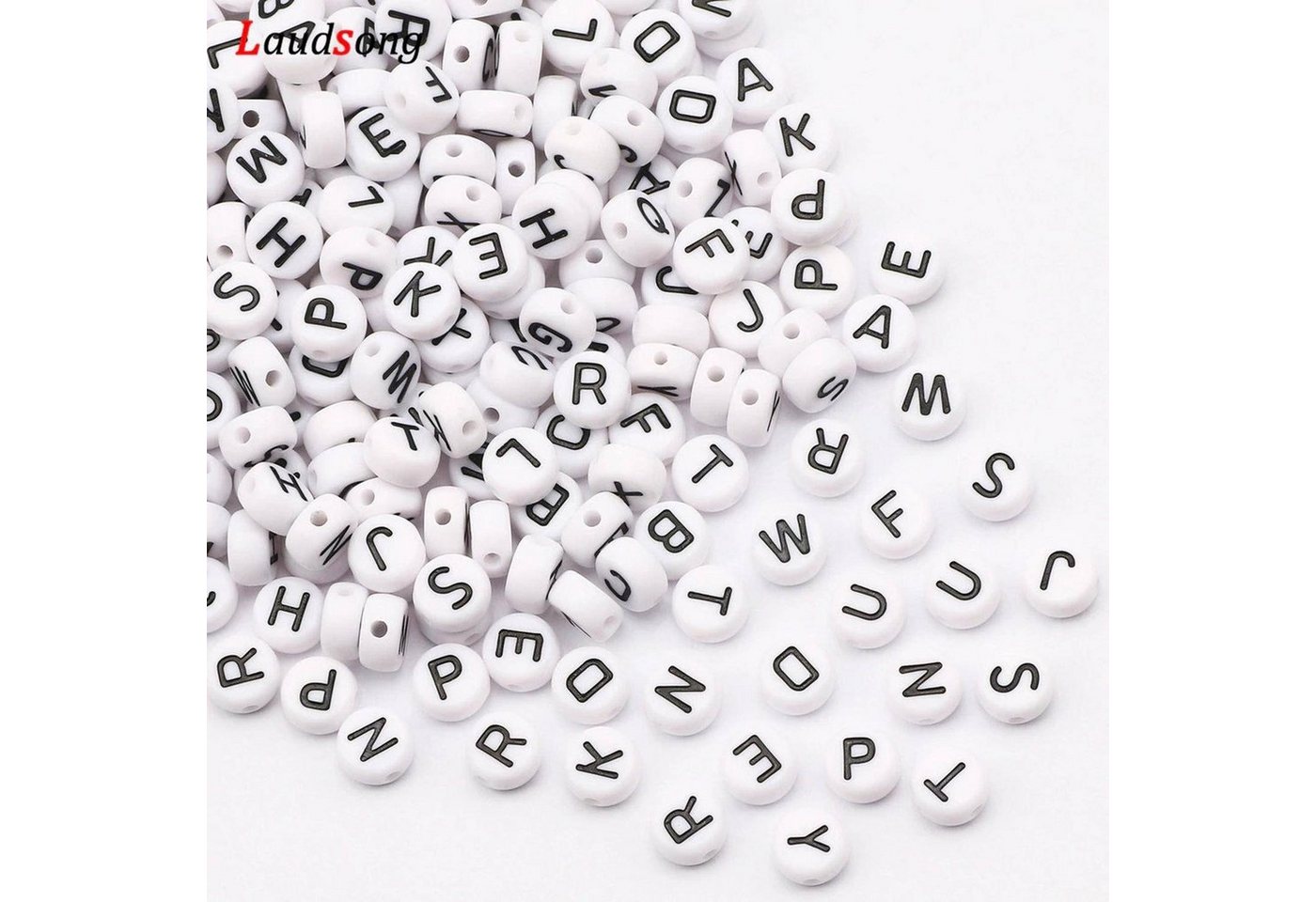 Kopper-24 Bastelperlen Buchstaben Perlen, 30 Stück, 4x7 mm, weiß mit schwarz, rund, Buchstabe, (30-tlg) Bild 5