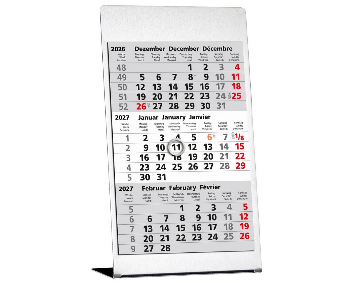 GÜSS Kalender Wandkalender 3-Monats-Tischkalender 10,5 x 23cm Edelstahl 2027