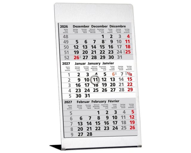 GÜSS Kalender Wandkalender 3-Monats-Tischkalender 10,5 x 23cm Edelstahl 2027