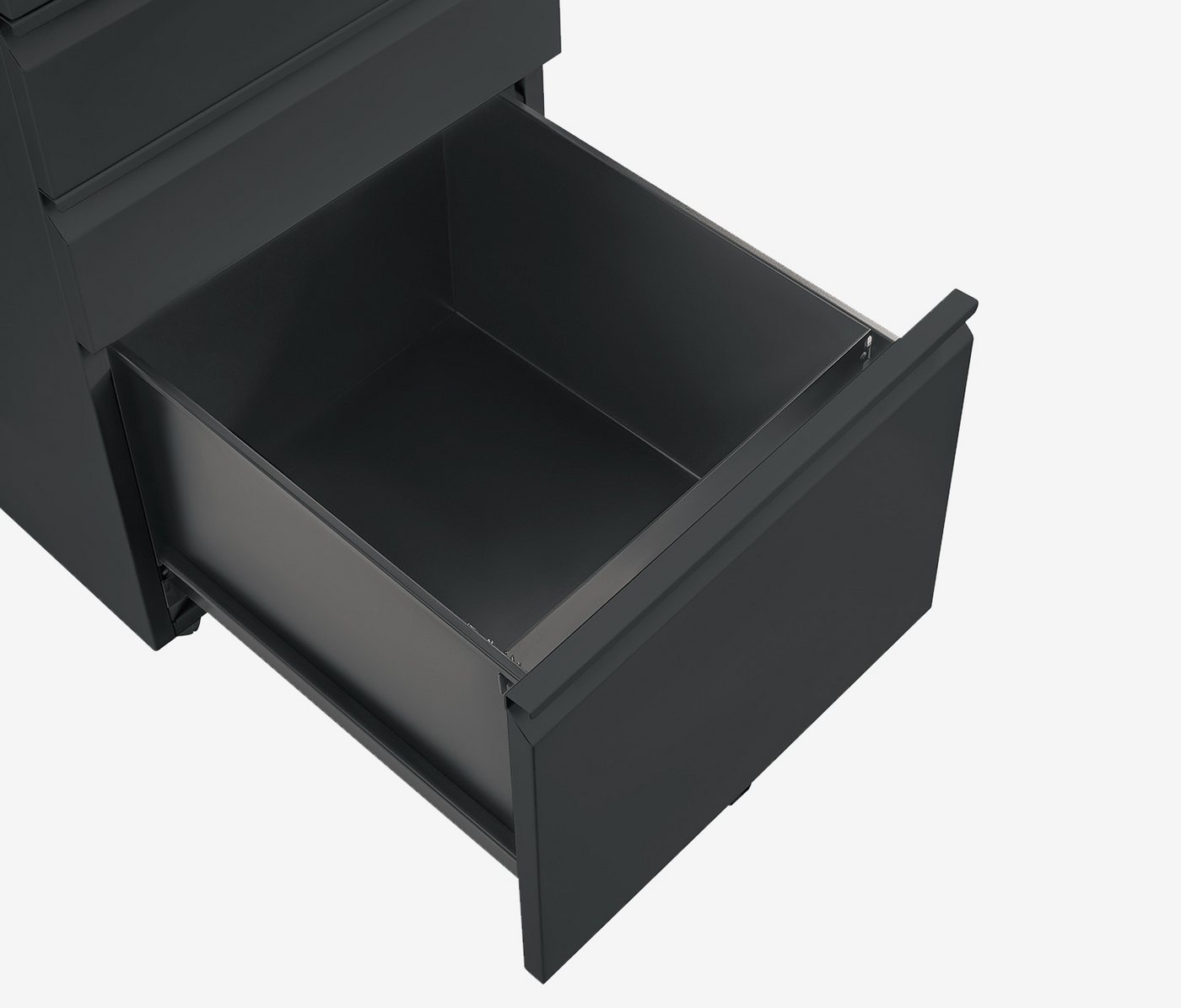 Ergolutions Rollcontainer Metall mit Holzblende, 5 Jahre Garantie / mit Schloss / 3 große Fächer / Gleitlagerschienen