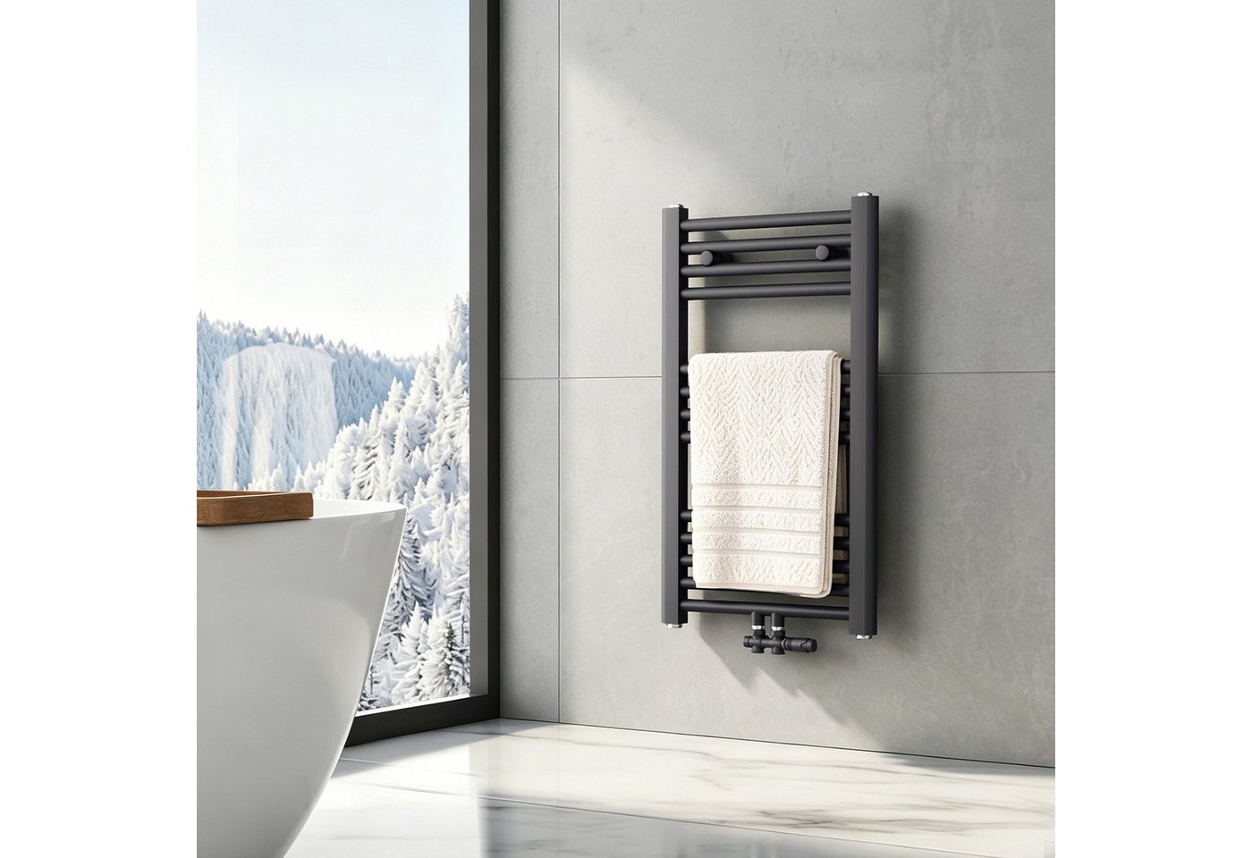 Heilmetz Badheizkörper 70 × 40 cm Handtuchwärmer für Badezimmer, Anthrazit, 238 W (T=50), G 1/2, Geeignet für 3