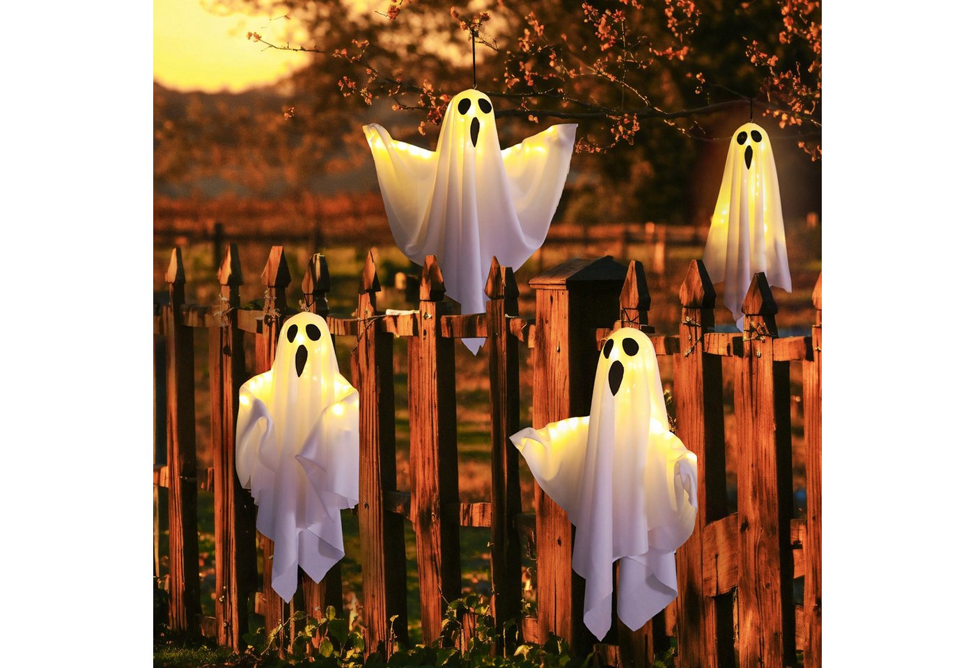 Lapamax LED-Lichterkette Halloween-Gespenst, Hängende Geister, warmweiß, 3 Lichtmodi, Batteriebetrieb, Stofffigur für Garten,Terrasse, Hof,Veranda Bild 4
