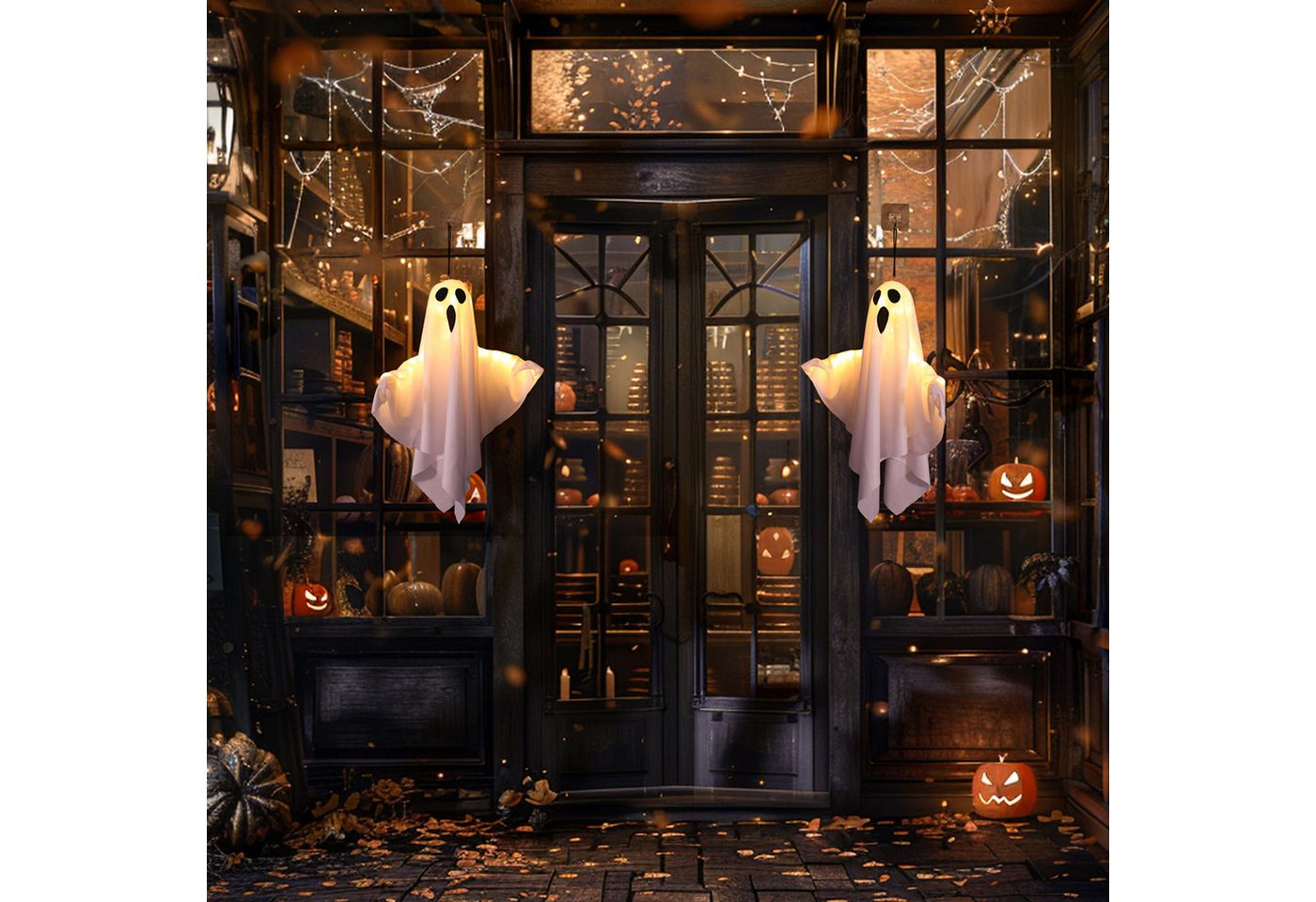 Lapamax LED-Lichterkette Halloween-Gespenst, Hängende Geister, warmweiß, 3 Lichtmodi, Batteriebetrieb, Stofffigur für Garten,Terrasse, Hof,Veranda Bild 5