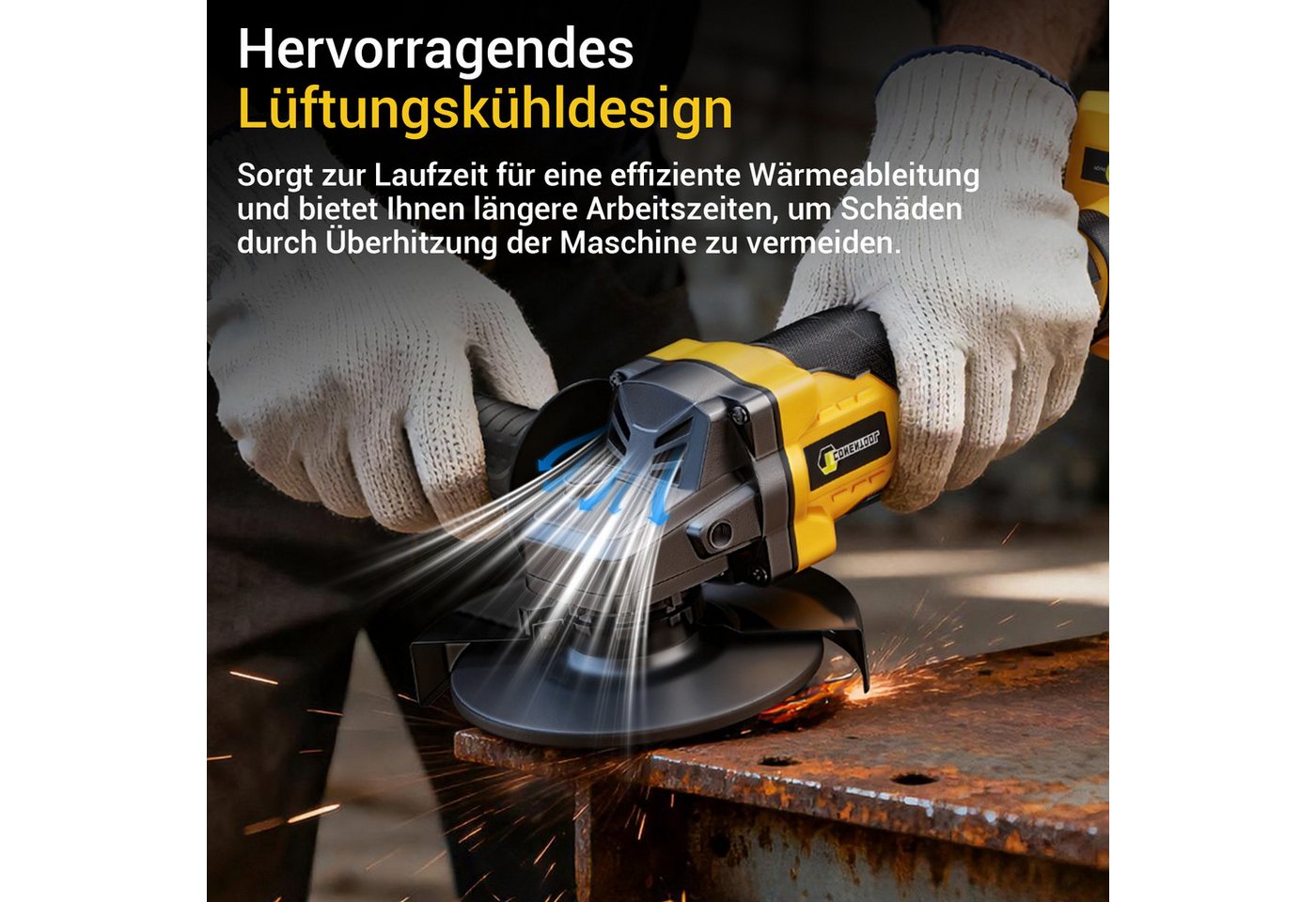 CONENTOOL Akku-Winkelschleifer 21V Winkelschleifer bürstenloser Motor, max. 11000 U/min, (6 tlg), inkl. 2×4,0Ah Akku und Ladegerät Bild 3
