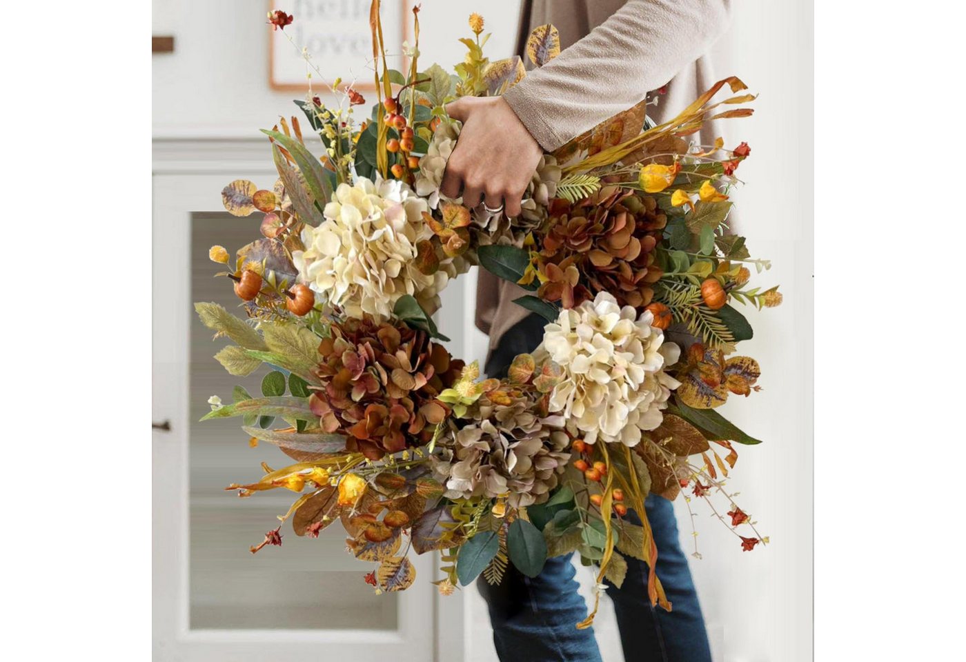 Bomiclss Dekokranz Herbstkranz für die Haustür,Herbstkranz im rustikalen Stil (55 cm), Basis aus Zweigen, Thanksgiving-Deko im Landhausstil, herbstliche Bild 2