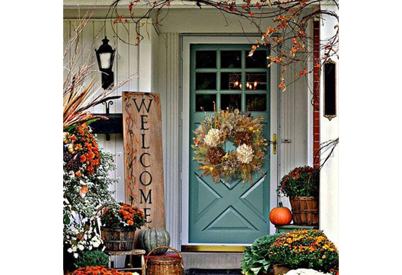 Bomiclss Dekokranz Herbstkranz für die Haustür,Herbstkranz im rustikalen Stil (55 cm), Basis aus Zweigen, Thanksgiving-Deko im Landhausstil, herbstliche Bild 4