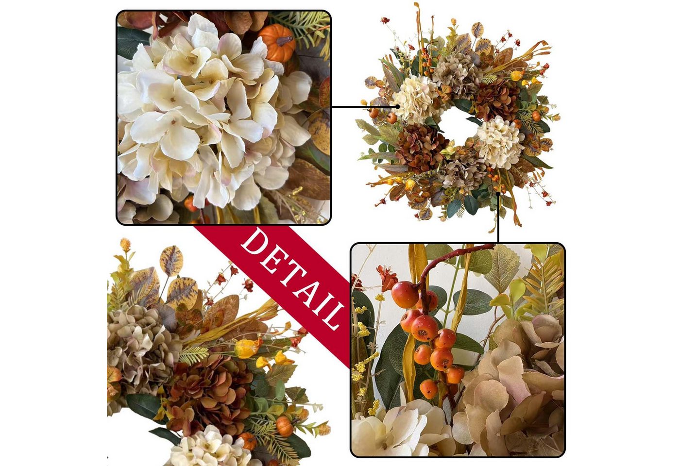 Bomiclss Dekokranz Herbstkranz für die Haustür,Herbstkranz im rustikalen Stil (55 cm), Basis aus Zweigen, Thanksgiving-Deko im Landhausstil, herbstliche Bild 5