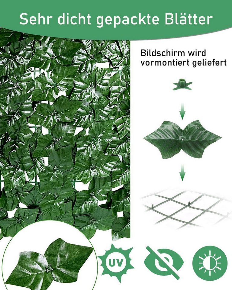 LEMLIT Balkonsichtschutz Künstliche Efeu Balkon Sichtschutz Windschutz Gartenumrandung 0.5X3M (1 Stück, 1-St., 50 x300 cm) Künstliche Hecken Zäune für Zäune Hinterhof Patio Wand Bild 2