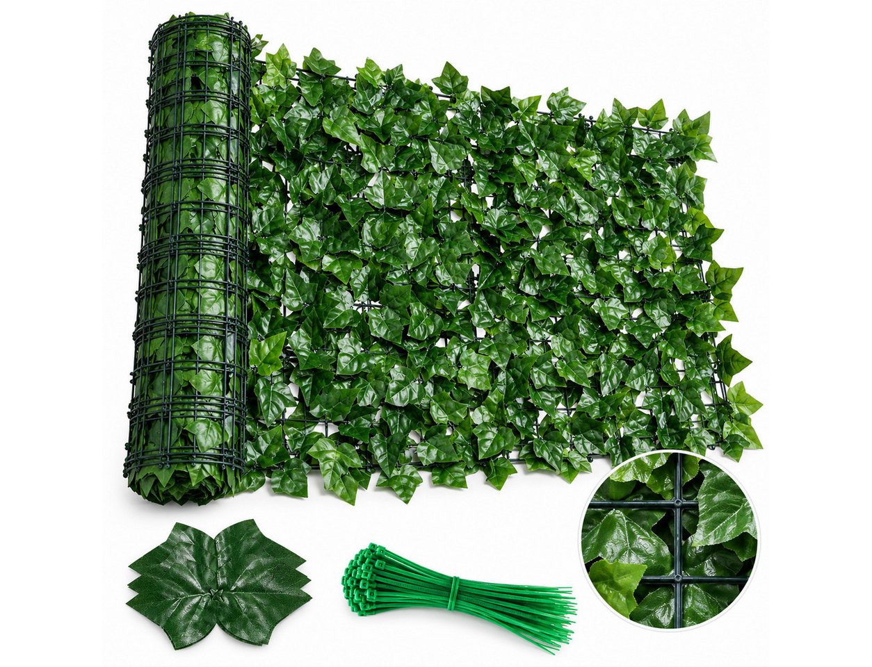 LEMLIT Balkonsichtschutz Künstliche Efeu Balkon Sichtschutz Windschutz Gartenumrandung 0.5X3M (1 Stück, 1-St., 50 x300 cm) Künstliche Hecken Zäune für Zäune Hinterhof Patio Wand Bild 4