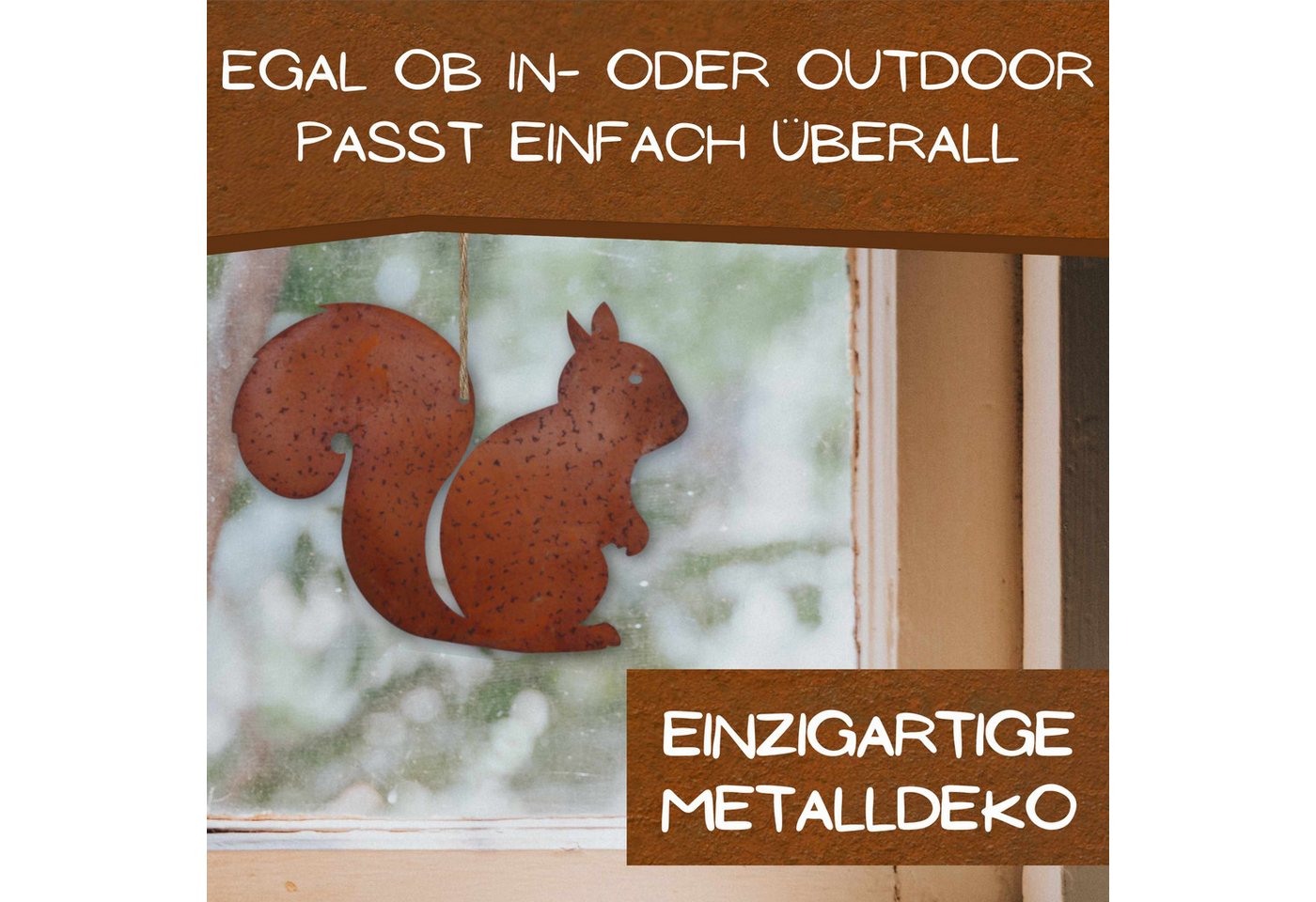 Rostikal Gartenfigur Eichhörnchen Dekofigur Herbstdeko, echter Rost