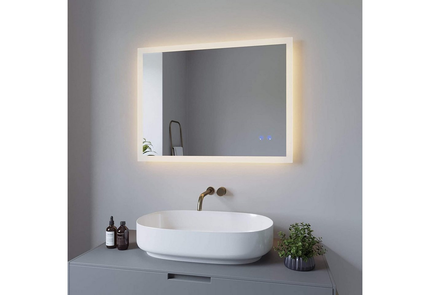 AQUABATOS Badspiegel LED Badspiegel mit Beleuchtung 80x60cm Badezimmerspiegel, Energiesparend Touch Schalter Kaltweiß Neutralweiß Warmweiß Dimmbar