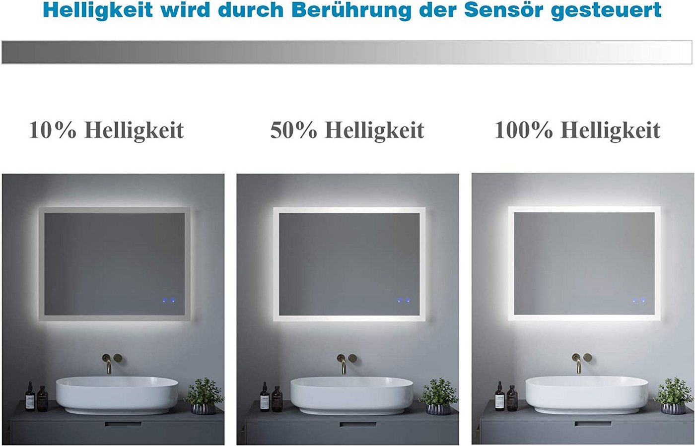 AQUABATOS Badspiegel LED Badspiegel mit Beleuchtung 80x60cm Badezimmerspiegel, Energiesparend Touch Schalter Kaltweiß Neutralweiß Warmweiß Dimmbar Bild 2