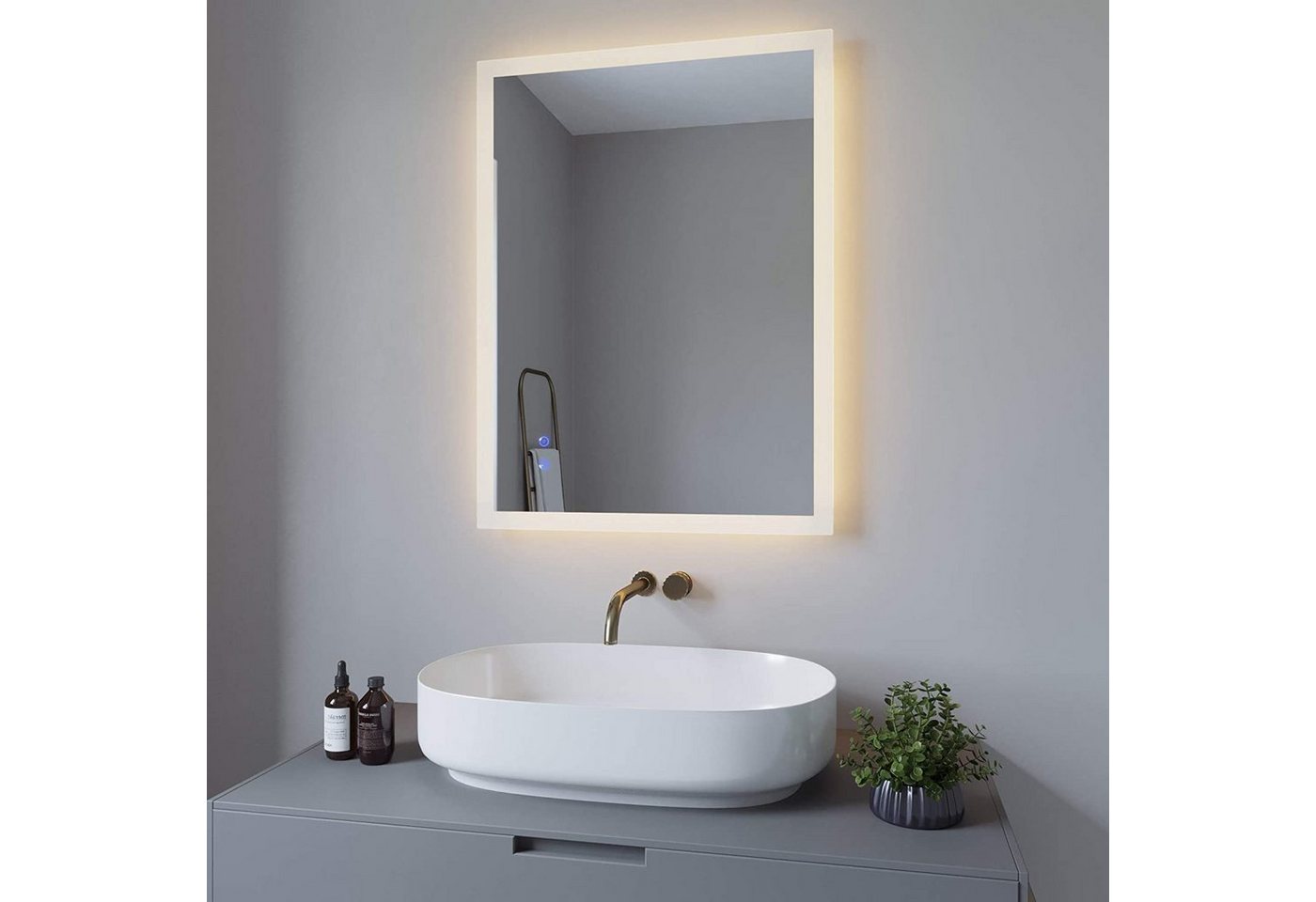 AQUABATOS Badspiegel LED Badspiegel mit Beleuchtung 80x60cm Badezimmerspiegel, Energiesparend Touch Schalter Kaltweiß Neutralweiß Warmweiß Dimmbar Bild 4