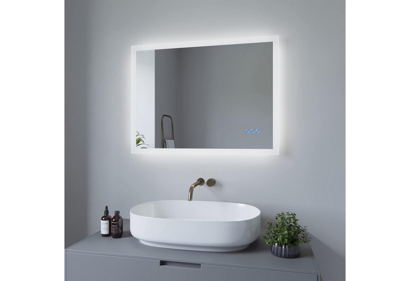 AQUABATOS Badspiegel LED Badspiegel mit Beleuchtung 80x60cm Badezimmerspiegel, Energiesparend Touch Schalter Kaltweiß Neutralweiß Warmweiß Dimmbar Bild 5