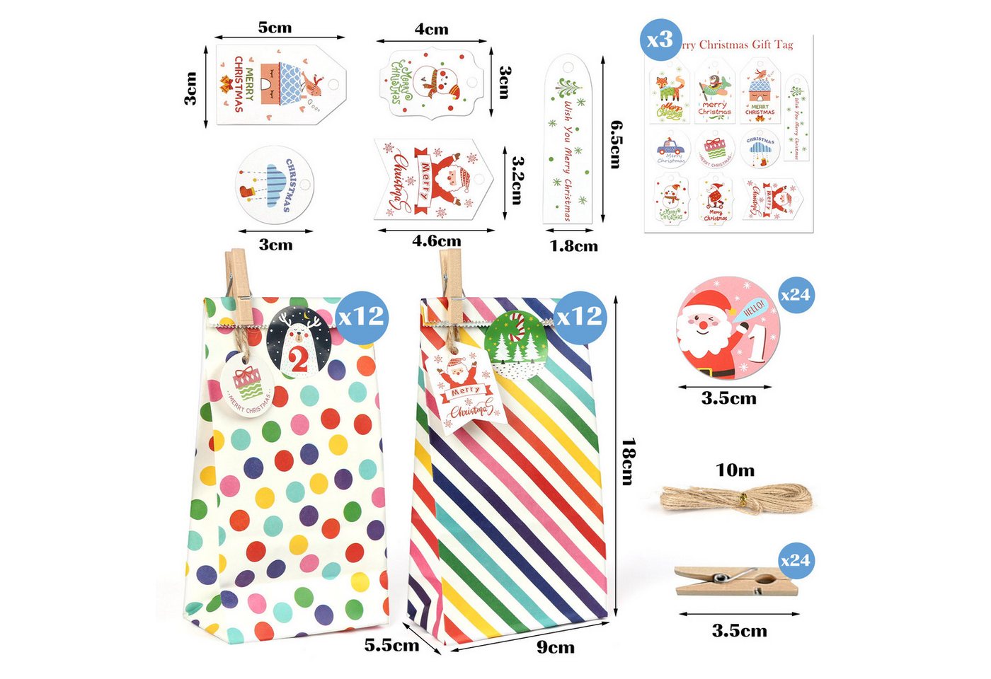 OSTWOLKE DIY-Adventskalender DIY-Adventskalender zum Befüllen Weihnachten Süßigkeiten Tasche (24-tlg)