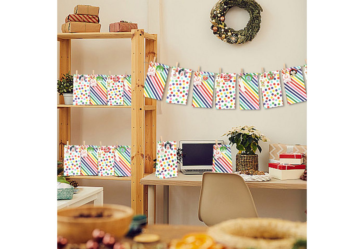 OSTWOLKE DIY-Adventskalender DIY-Adventskalender zum Befüllen Weihnachten Süßigkeiten Tasche (24-tlg) Bild 2