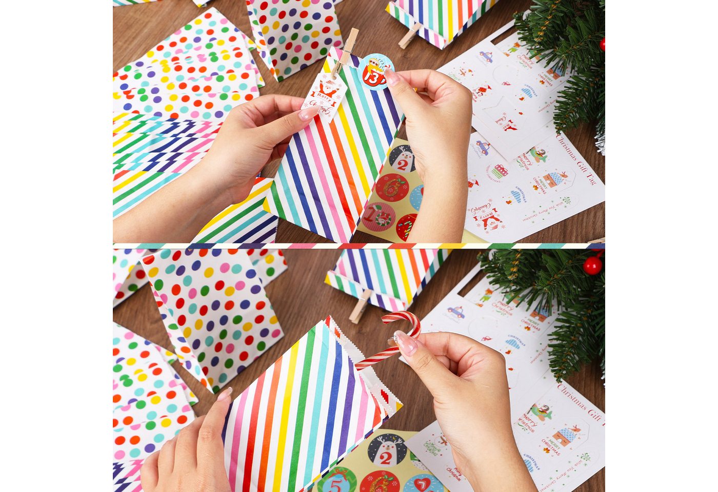OSTWOLKE DIY-Adventskalender DIY-Adventskalender zum Befüllen Weihnachten Süßigkeiten Tasche (24-tlg) Bild 3