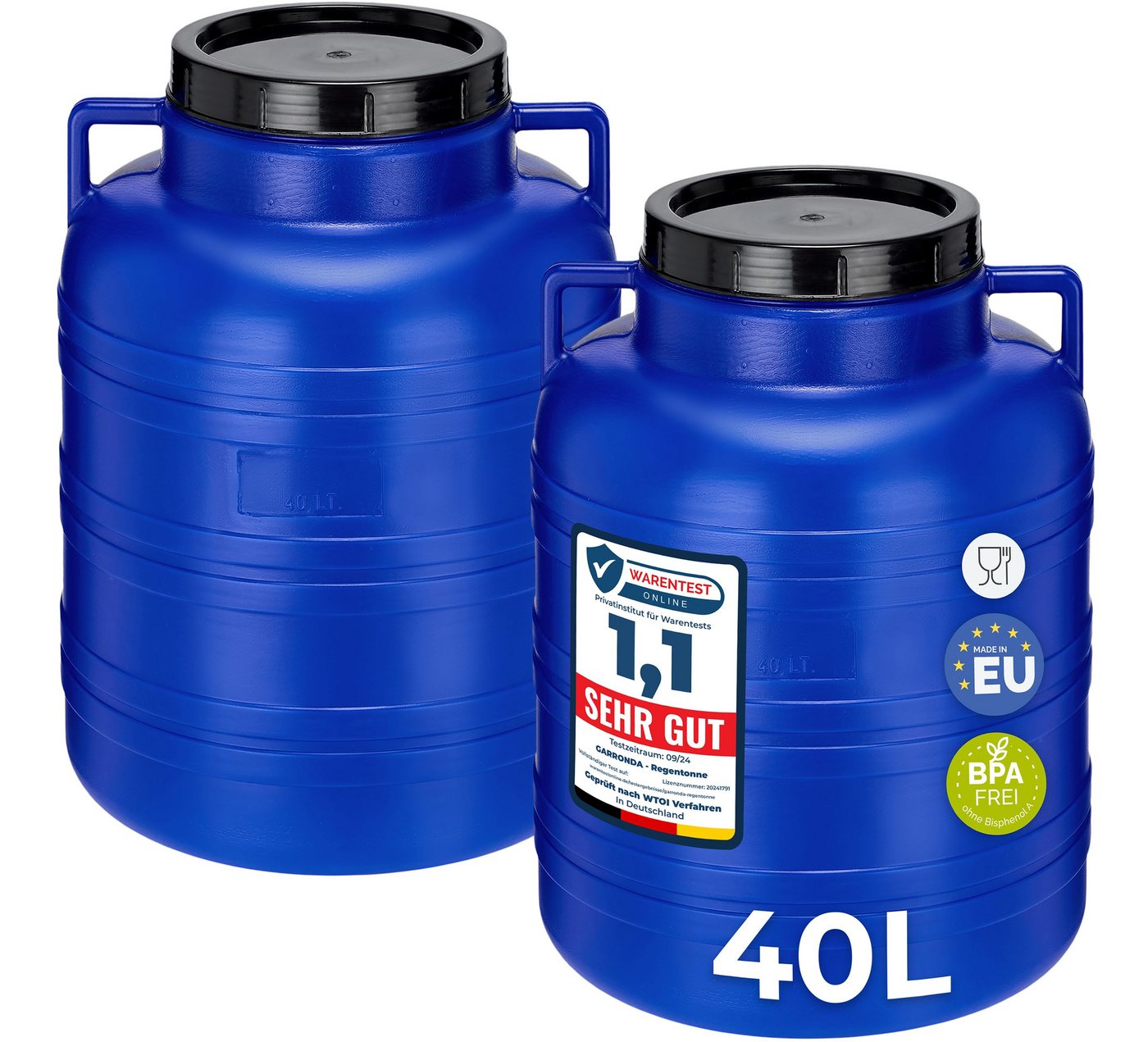 Garronda Regentonne Set 40 Liter Futtertonne BPA-frei Lebensmittel-Fass GD-0127, 40 l, (2-tlg), BPA-Frei Bild 4