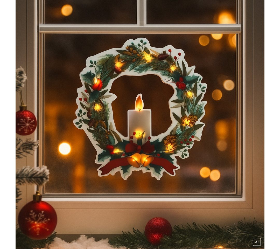 abc HOME Fensterdekoration Weihnachtskranz, LEDs, Timer-Funktion, Selbsthaftend Bild 2
