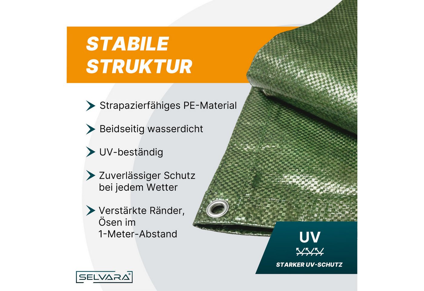 SELVARA Schutzplane Abdeckplane 260g/m² weiß mit Ösen, Gewebeplane wasserdicht, reißfest, Plane UV-stabilisiert in vielen verschiedenen Farben & Größen Bild 2