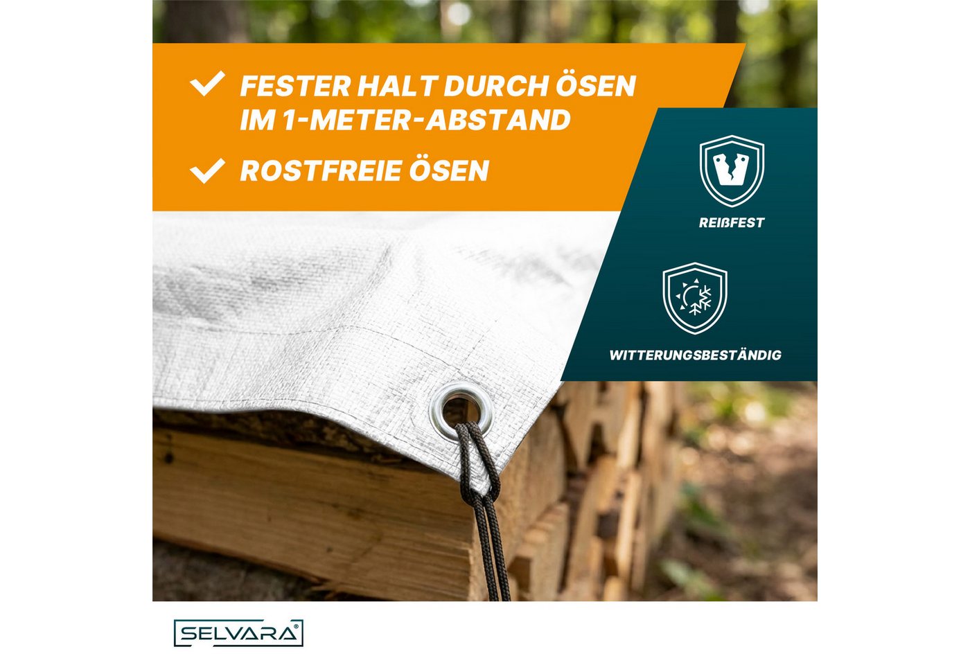 SELVARA Schutzplane Abdeckplane 260g/m² weiß mit Ösen, Gewebeplane wasserdicht, reißfest, Plane UV-stabilisiert in vielen verschiedenen Farben & Größen Bild 3