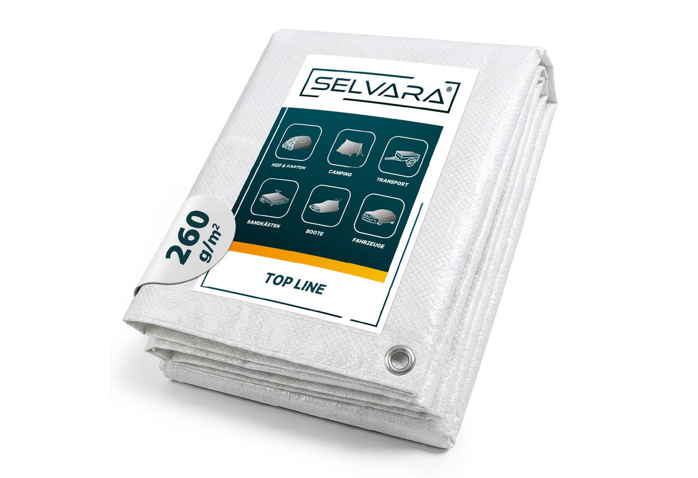 SELVARA Schutzplane Abdeckplane 260g/m² weiß mit Ösen, Gewebeplane wasserdicht, reißfest, Plane UV-stabilisiert in vielen verschiedenen Farben & Größen Bild 5