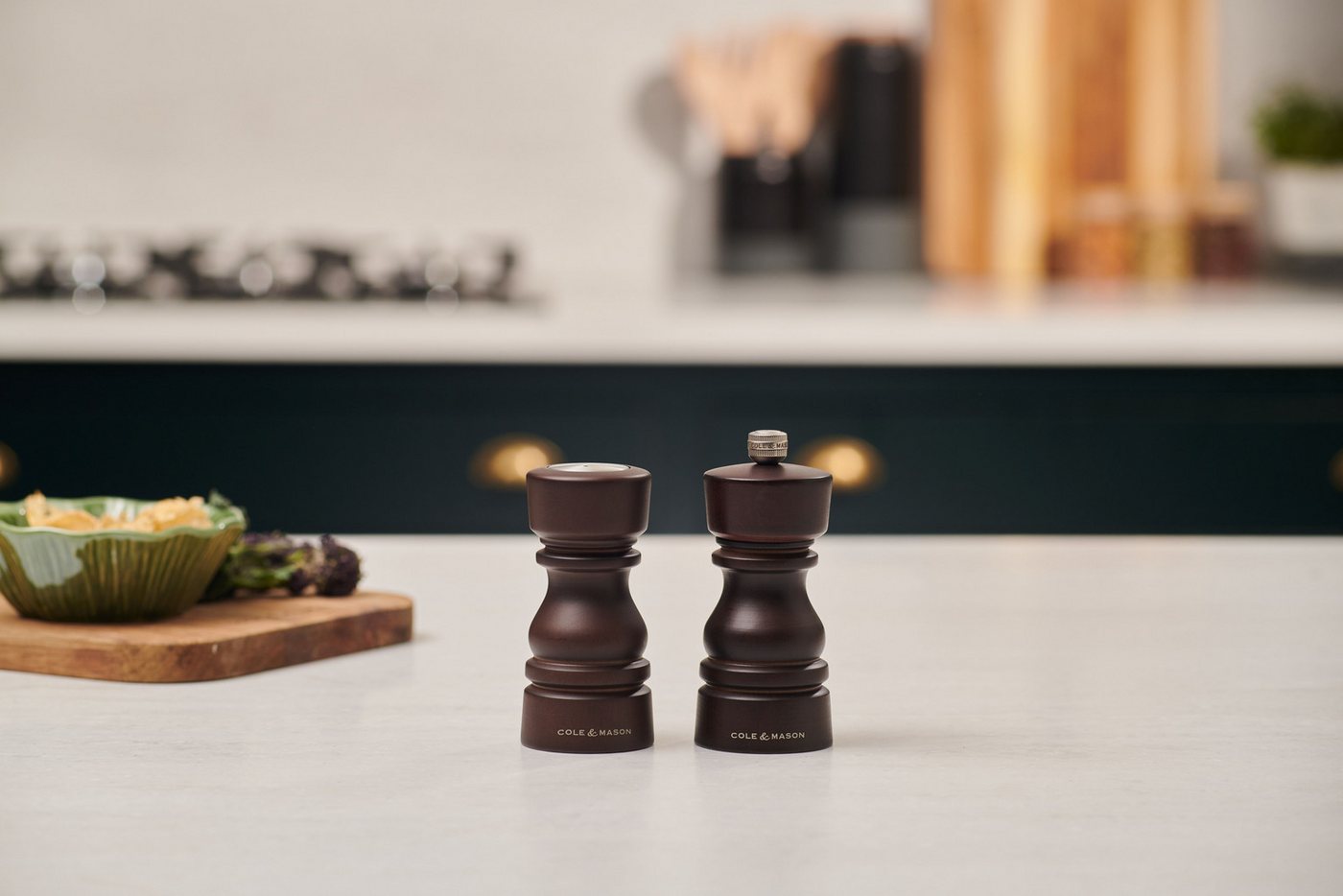 Cole & Mason Salz-/Pfeffermühle und Streuer, aus Buchenholz, 13 cm, Keramikmahlwerk