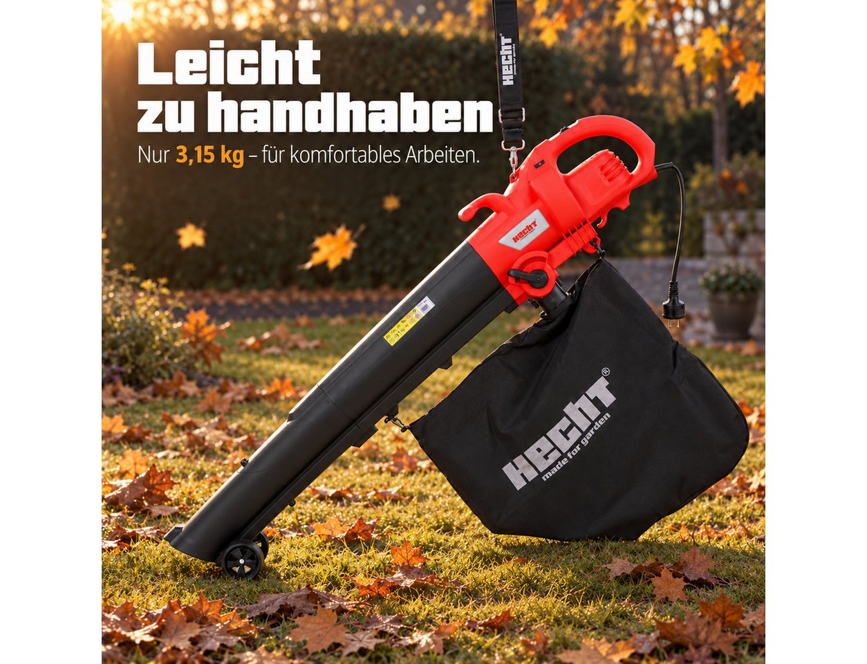 Hecht Elektro-Laubbläser Laubsauger 3in1 Laubgebläse 45L Fangsack Teleskop-Saugrohr, 275 km/h, 780 m³/h, 10 : 1 Mulch Verhältnis, 8000 - 14000 1/min Bild 4