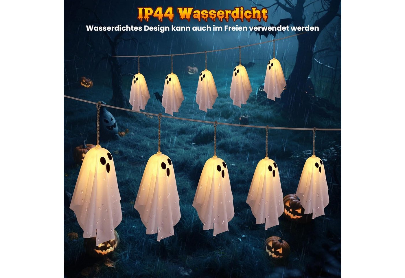 Bomiclss LED-Lichterkette Halloween-Geister-Lichterkette 10 Stück Geister-Halloween-Dekoration, für Urlaub, Halloween Party, Zuhause, Festival-Dekoration Bild 4