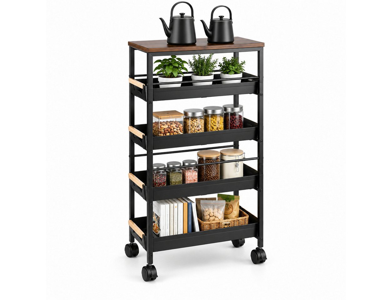 LEMLIT Küchenwagen 5 Ebenen Küchenwagen Schmal Mit 4 Schubladen Und Rollen, (1er Set, 1 St., Produktmaße: 23 x 38 x 81,5 cm), 150 Pfund Pro Ebene, Mit Auszugsbegrenzung, Für Schmale Nischen Bild 4