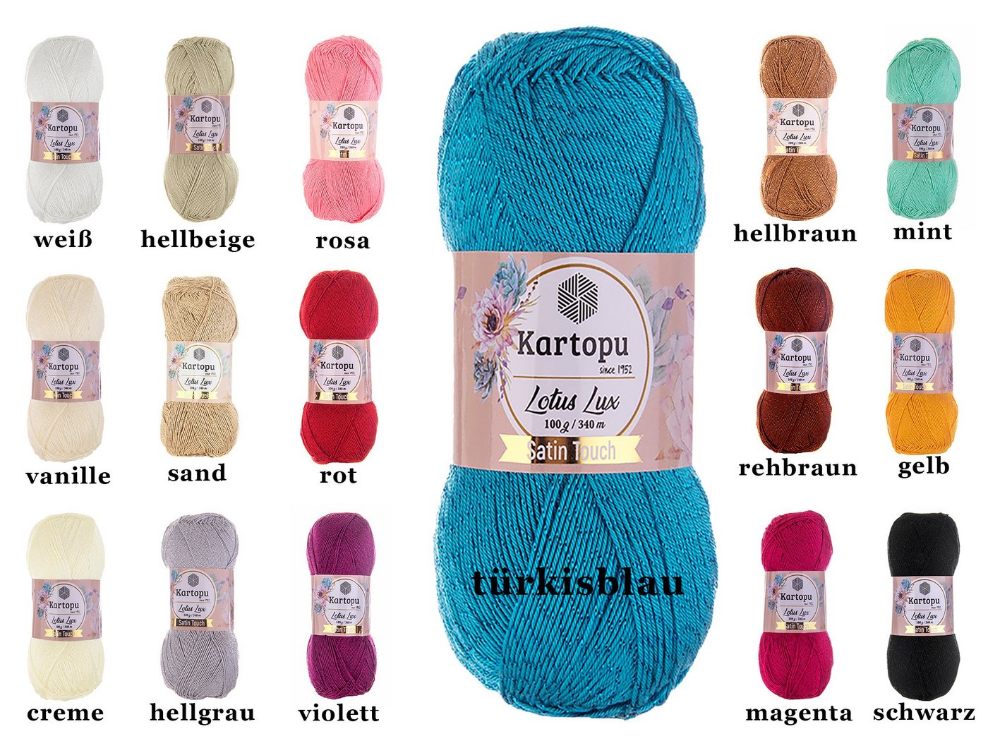 Kartopu 5 x 100g Glitzerwolle Kartopu Lotus Lux Unifarben Häkelwolle, 340 m, K834 rehbraun