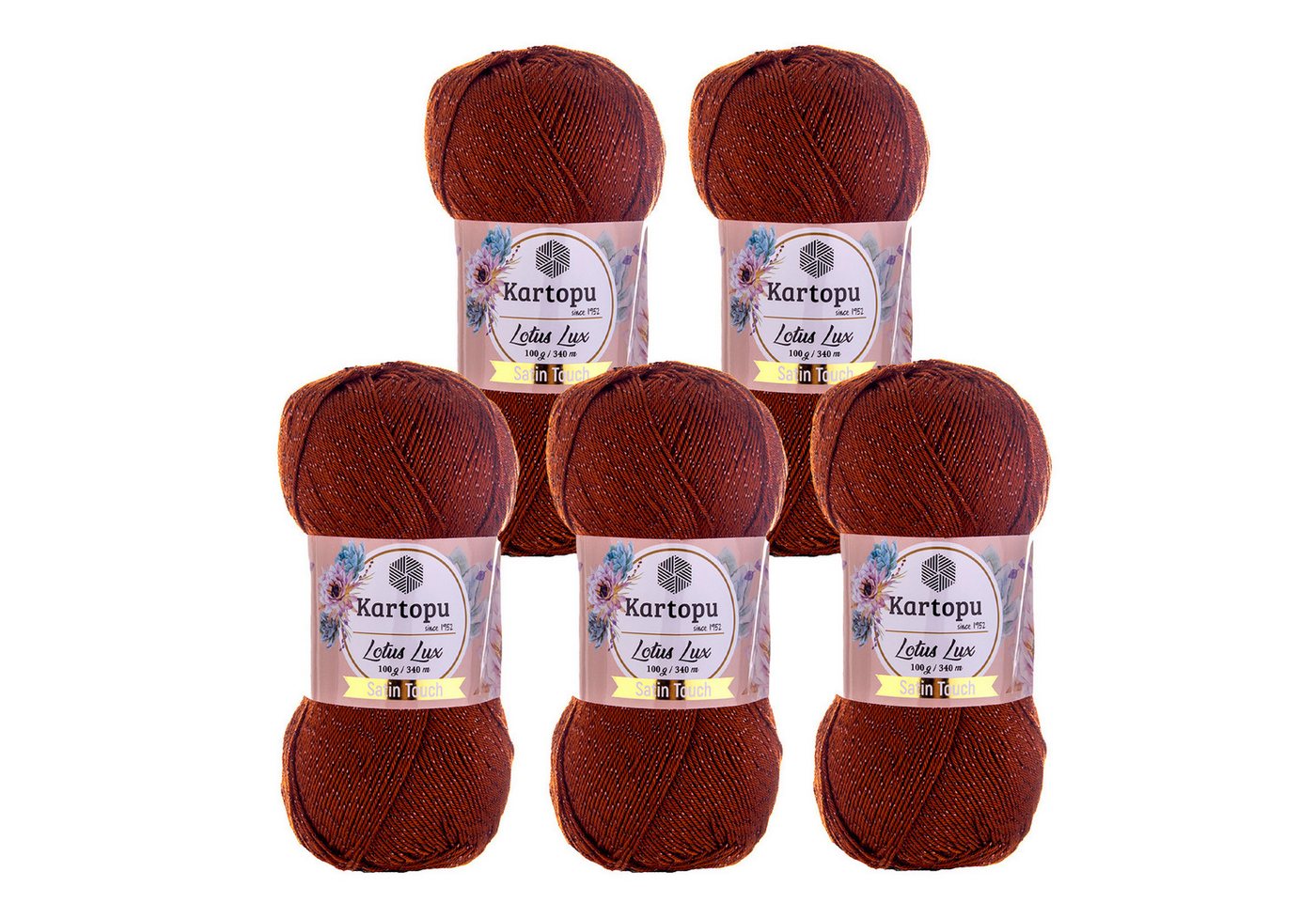 Kartopu 5 x 100g Glitzerwolle Kartopu Lotus Lux Unifarben Häkelwolle, 340 m, K834 rehbraun Bild 2
