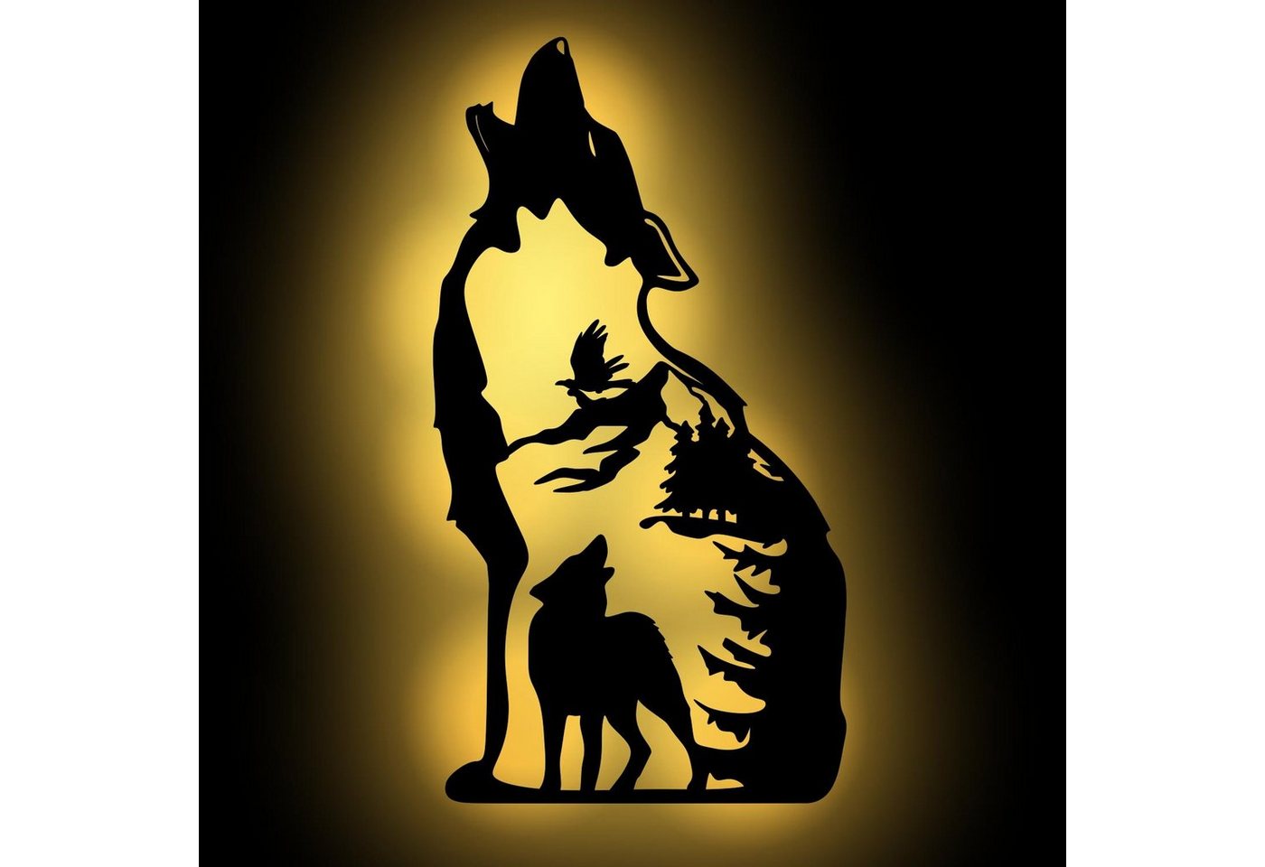 Namofactur LED Dekolicht Heulender Wolf Wand Deko Leuchte, Holz Lampe, Ohne Zugschalter, LED fest integriert, Warmweiß, Holz Lampe, Geschenk für Wolf Fan, Wandgestaltung für dein zuhause