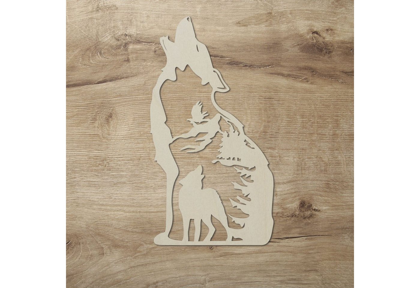 Namofactur LED Dekolicht Heulender Wolf Wand Deko Leuchte, Holz Lampe, Ohne Zugschalter, LED fest integriert, Warmweiß, Holz Lampe, Geschenk für Wolf Fan, Wandgestaltung für dein zuhause Bild 5