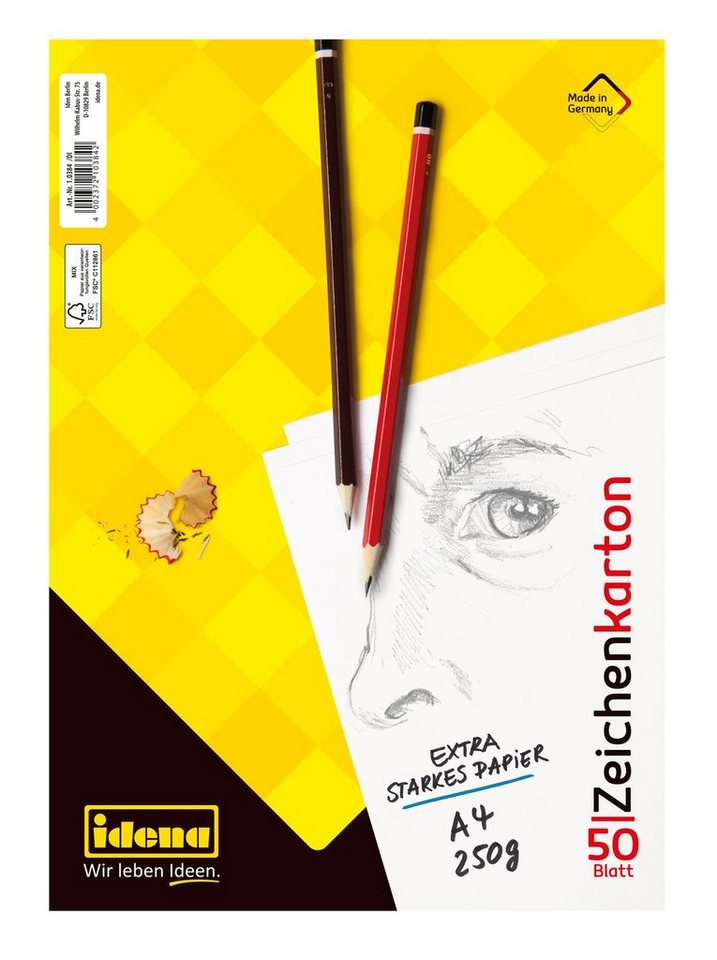 Idena Zeichenkartonblock Zeichenkarton - DIN A4, 50 Blatt