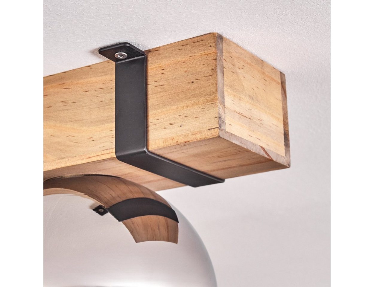 hofstein Deckenleuchte Deckenlampe aus Metall/Holz/Glas in Schwarz/Natur/Chromfarben, ohne Leuchtmittel, Holzbalken 100cm u. Glaskugeln Ø15cm, 5x E27, ohne Leuchtmittel Bild 4