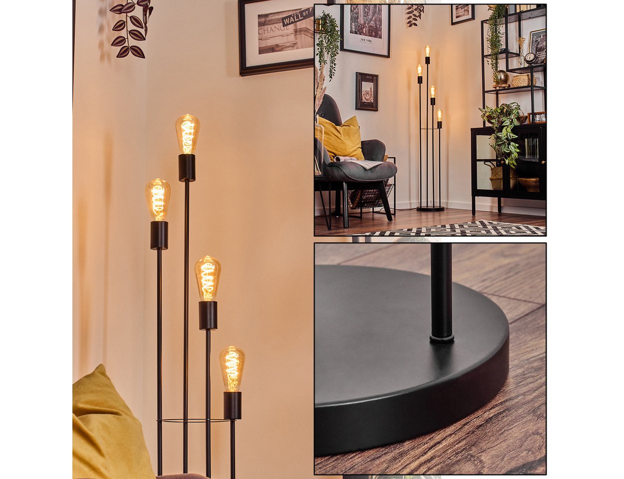 hofstein Stehlampe Stehlampe aus Metall in Schwarz mit Fußschalter, ohne Leuchtmittel, moderne Stehleuchte im Vintage/Industrial-Design, Höhe 141 cm, E27