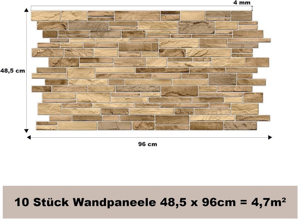 MDEKOR 3D Wandpaneel PVC Wandverkleidung 48,5x96 cm für Küche, Bad & mehr, (10-tlg) Model 0014, 10 Stück = 4,7 m2